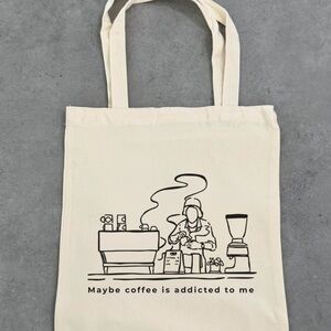 Cream Tote Bag with Coffee Design